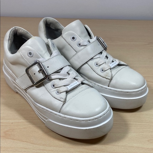 J/Slides Women's White Platform Sneakers with Buckle Strap - Picture 1 of 10